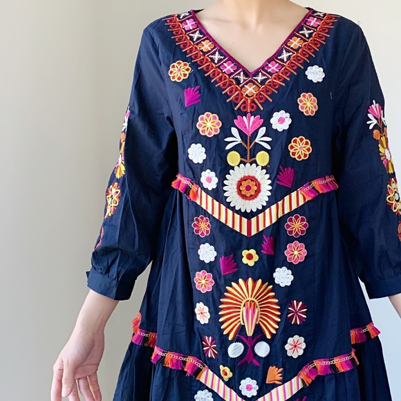 LAST PIECE - Embroidered tassel cotton linen dress - Picture 8 of 8